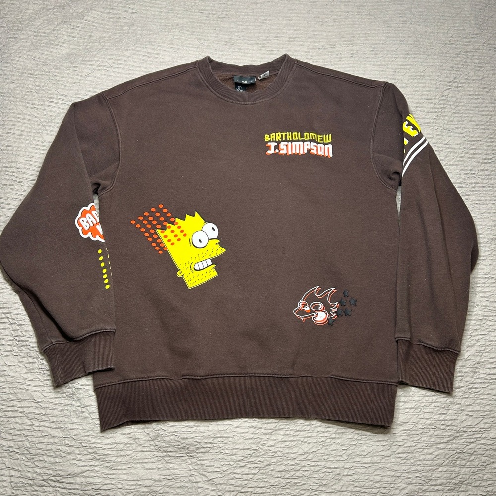 H&M The Simpsons Bart Simpson Graphic Sweatshirt Brown Relaxed Fit Mens S